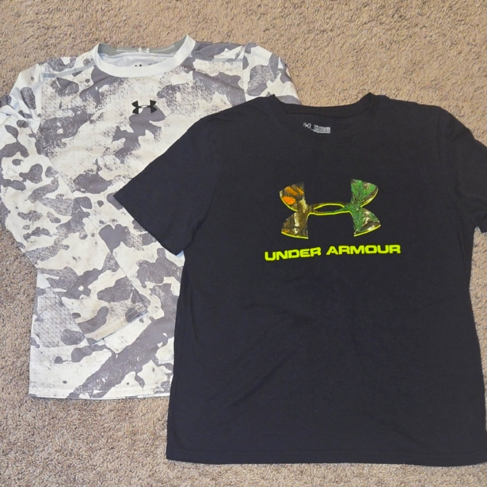 Under Armour - Two Kids' Gray Camouflage Long Sleeve and Black Short Sleeve Tees